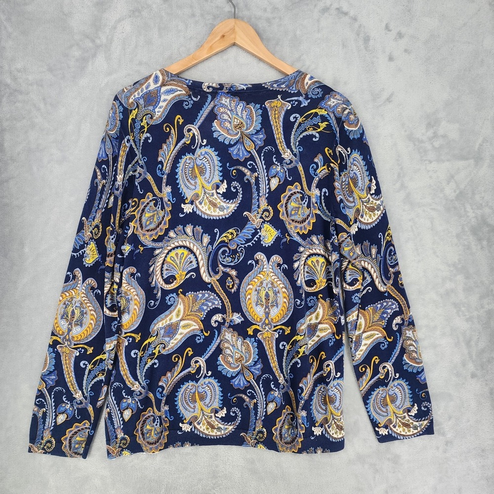 Talbots Cardigan Sweater Womens Size 1X Classics Paisley Navy Blue Button NWT - Picture 5 of 9